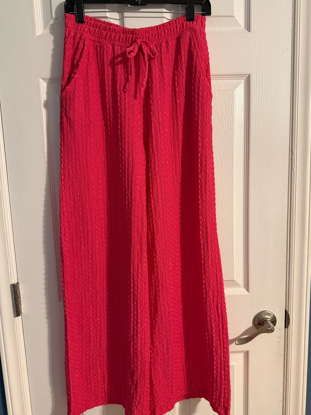 French Connection Coral Pink Textured Wide-Leg Pants